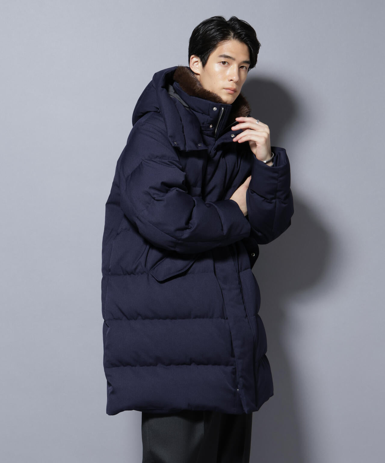 「西川ダウン(R)」フェイクファーカラーサージロングダウン