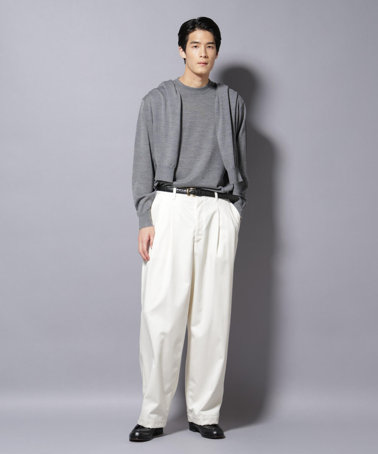 「毛玉レスニット」ファインゲージクルーネック