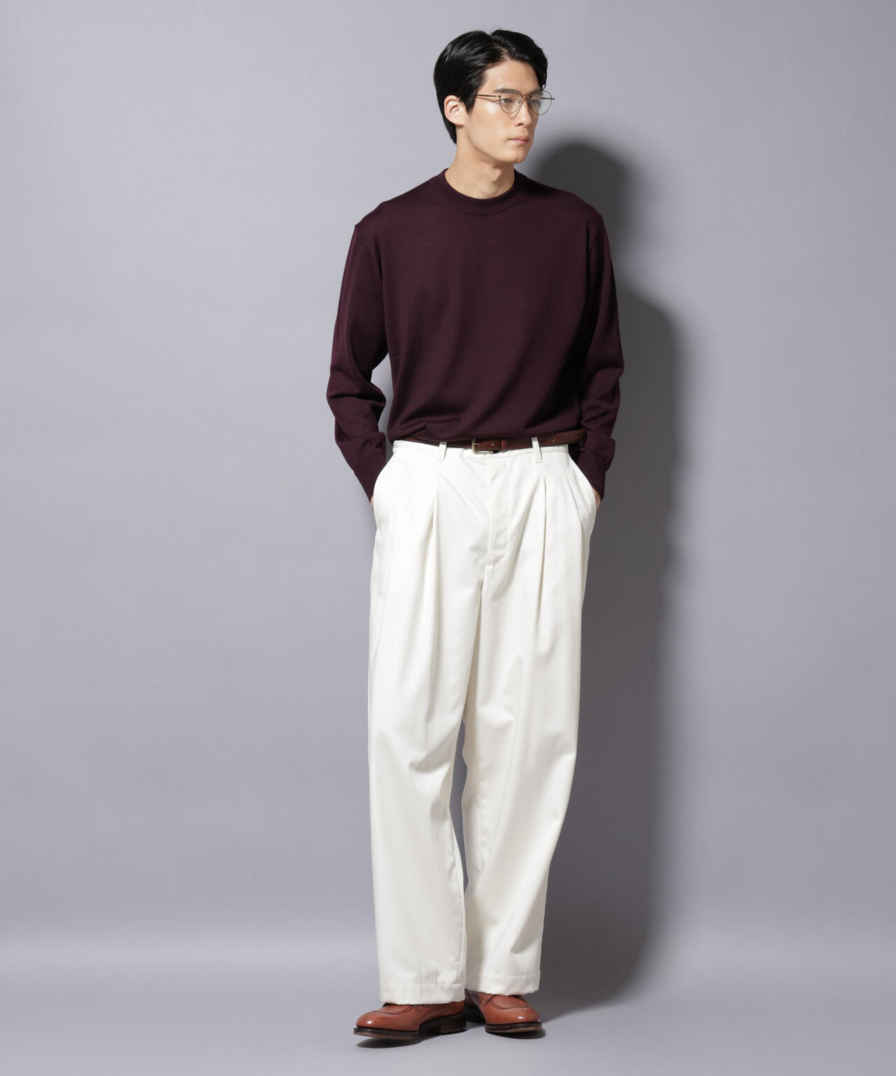 「毛玉レスニット」ファインゲージクルーネック