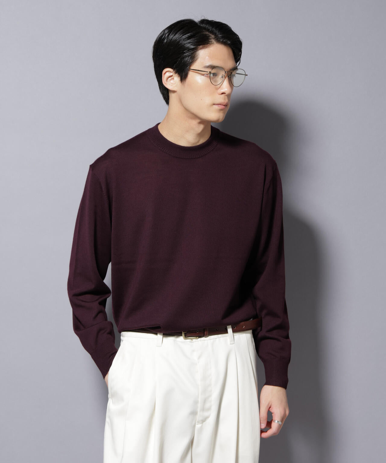 「毛玉レスニット」ファインゲージクルーネック