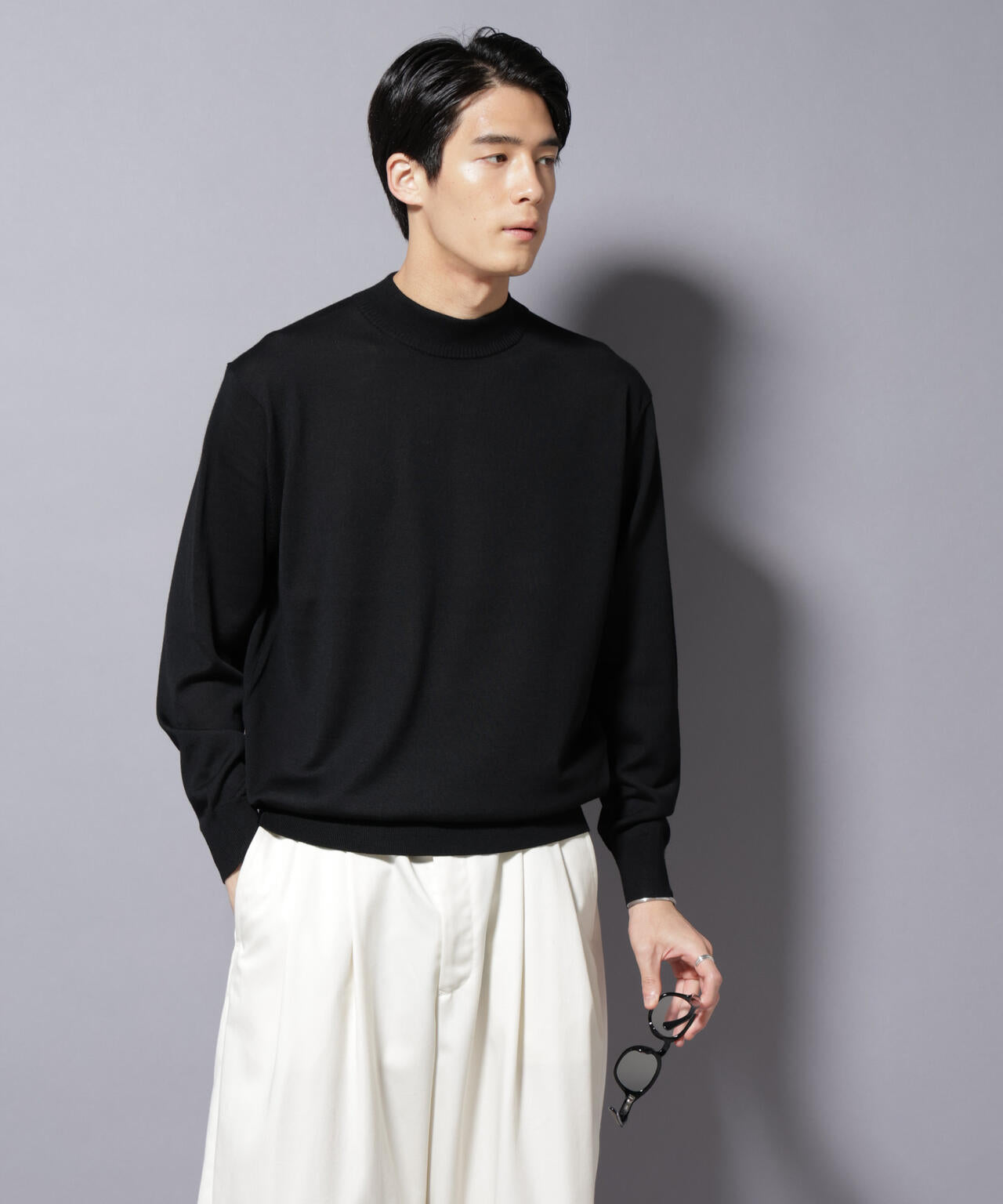 「毛玉レスニット」ファインゲージモックネック