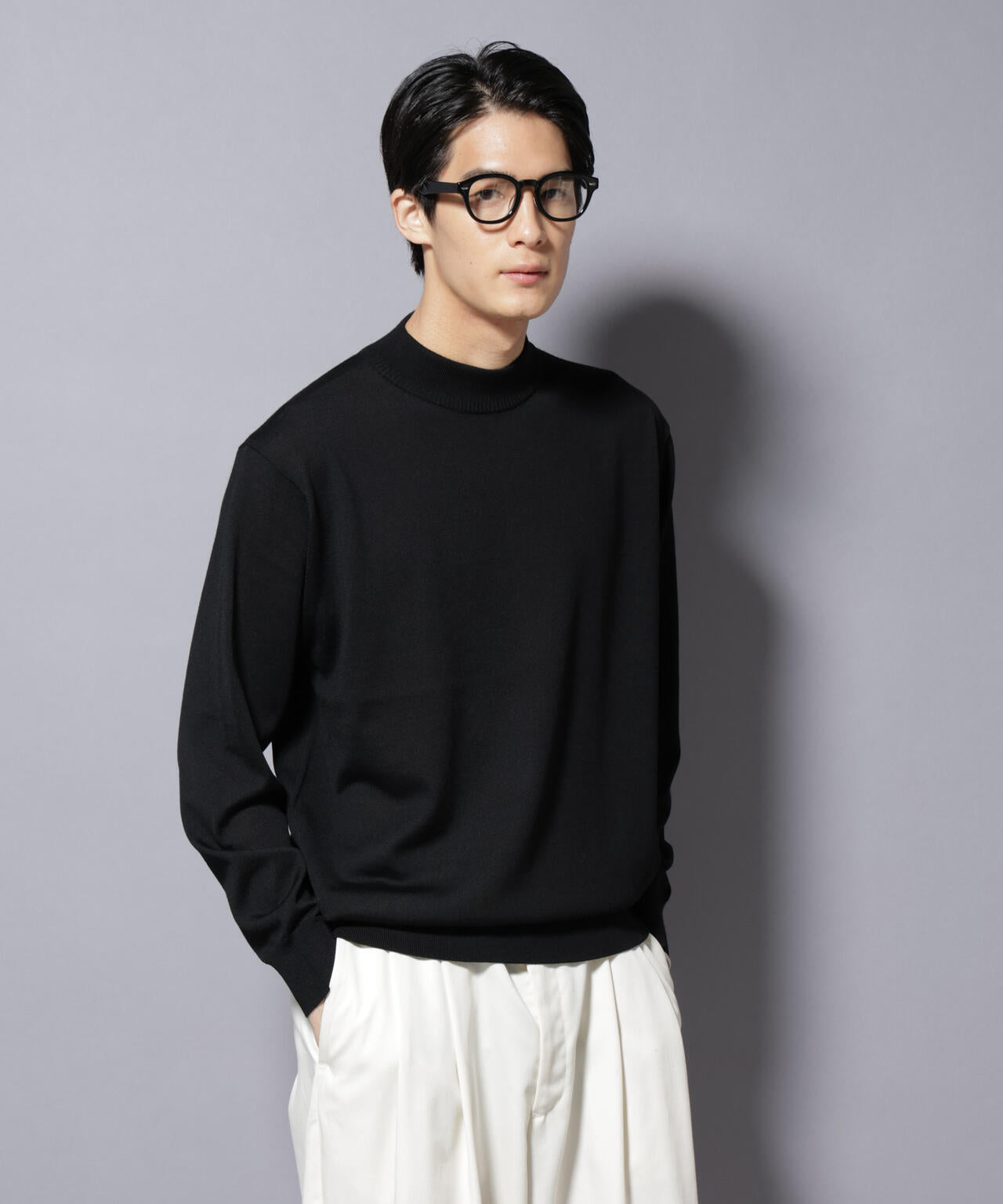 「毛玉レスニット」ファインゲージモックネック