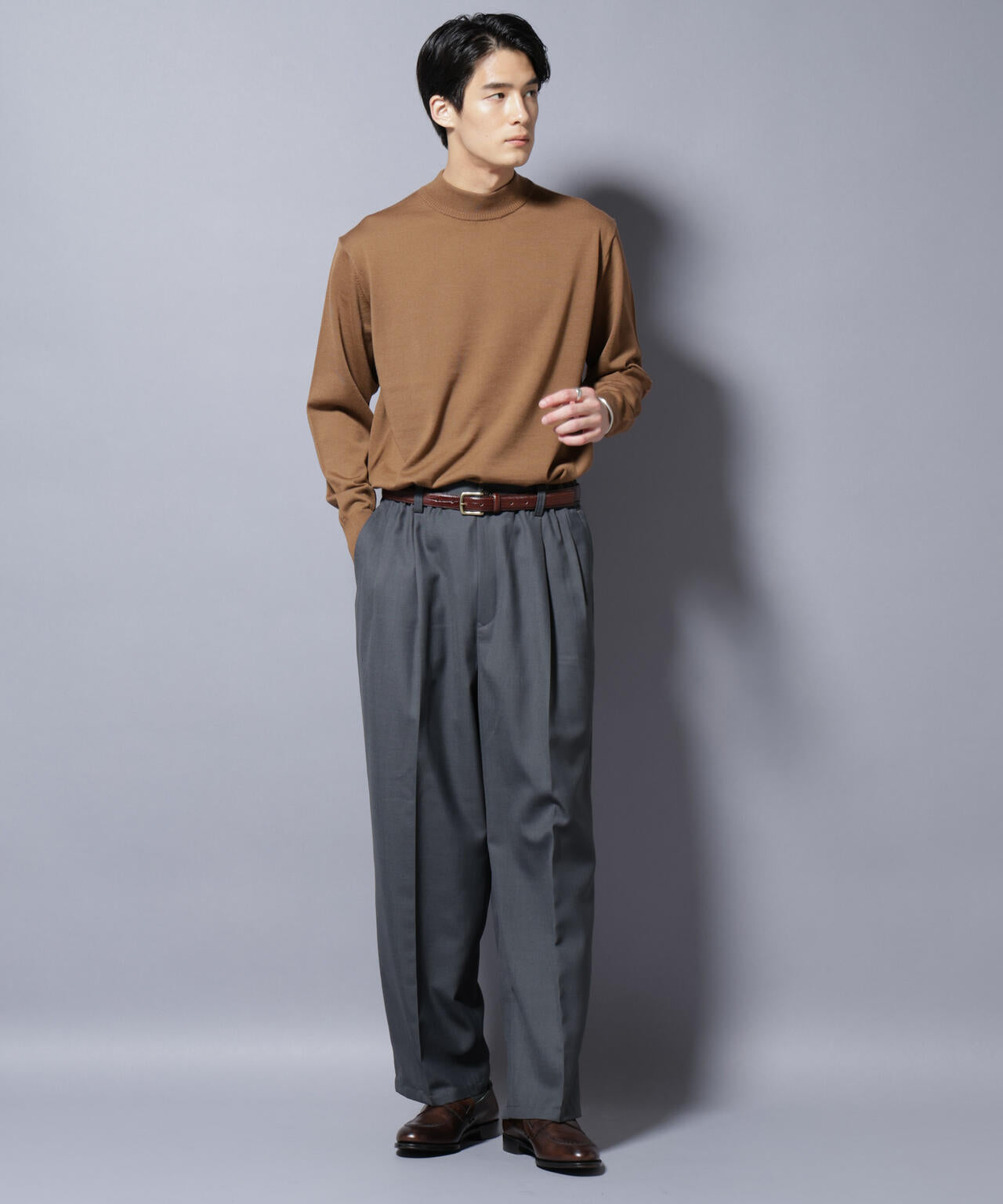 「毛玉レスニット」ファインゲージモックネック