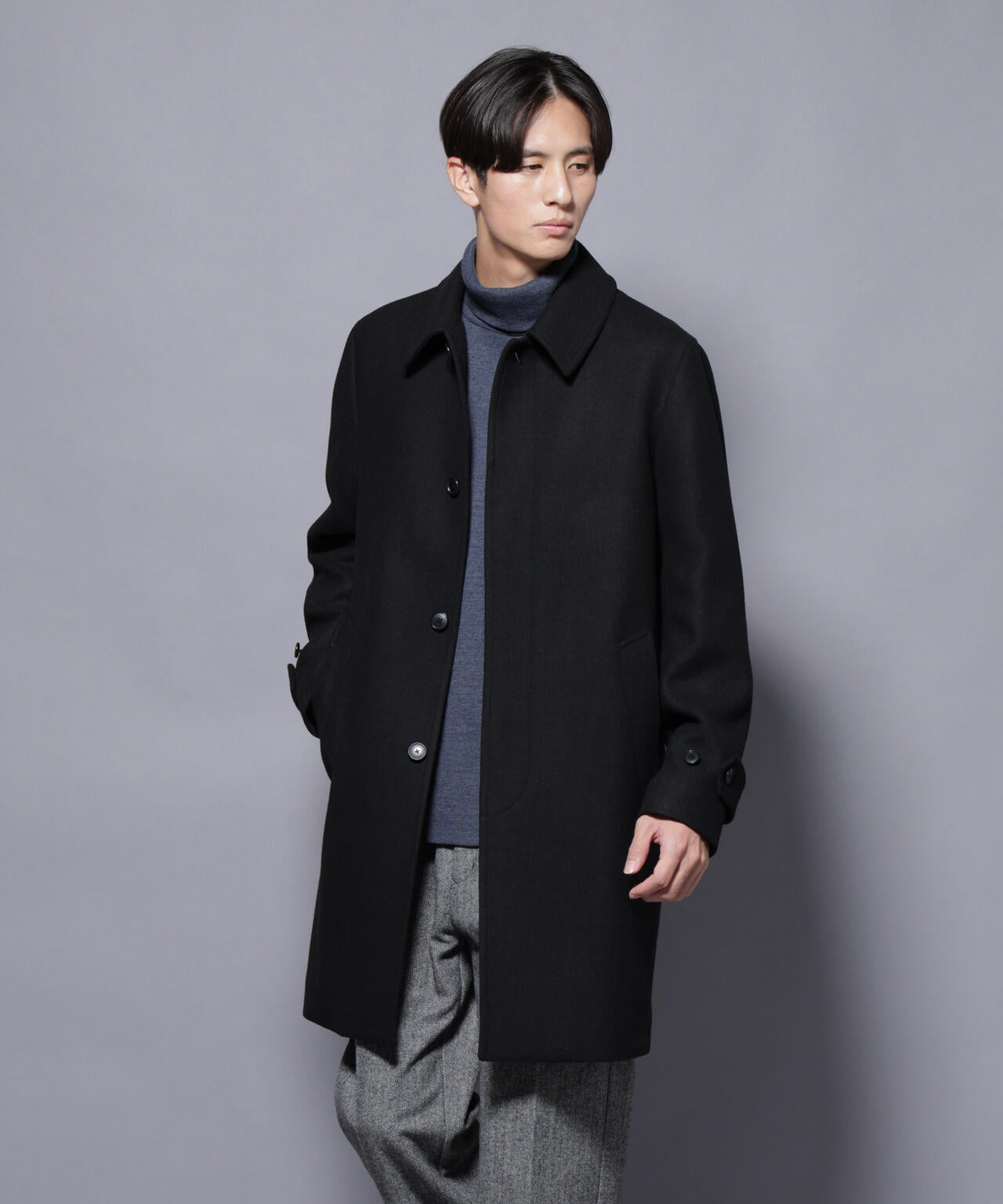 ウール/Nメルトンステンカラーコート
