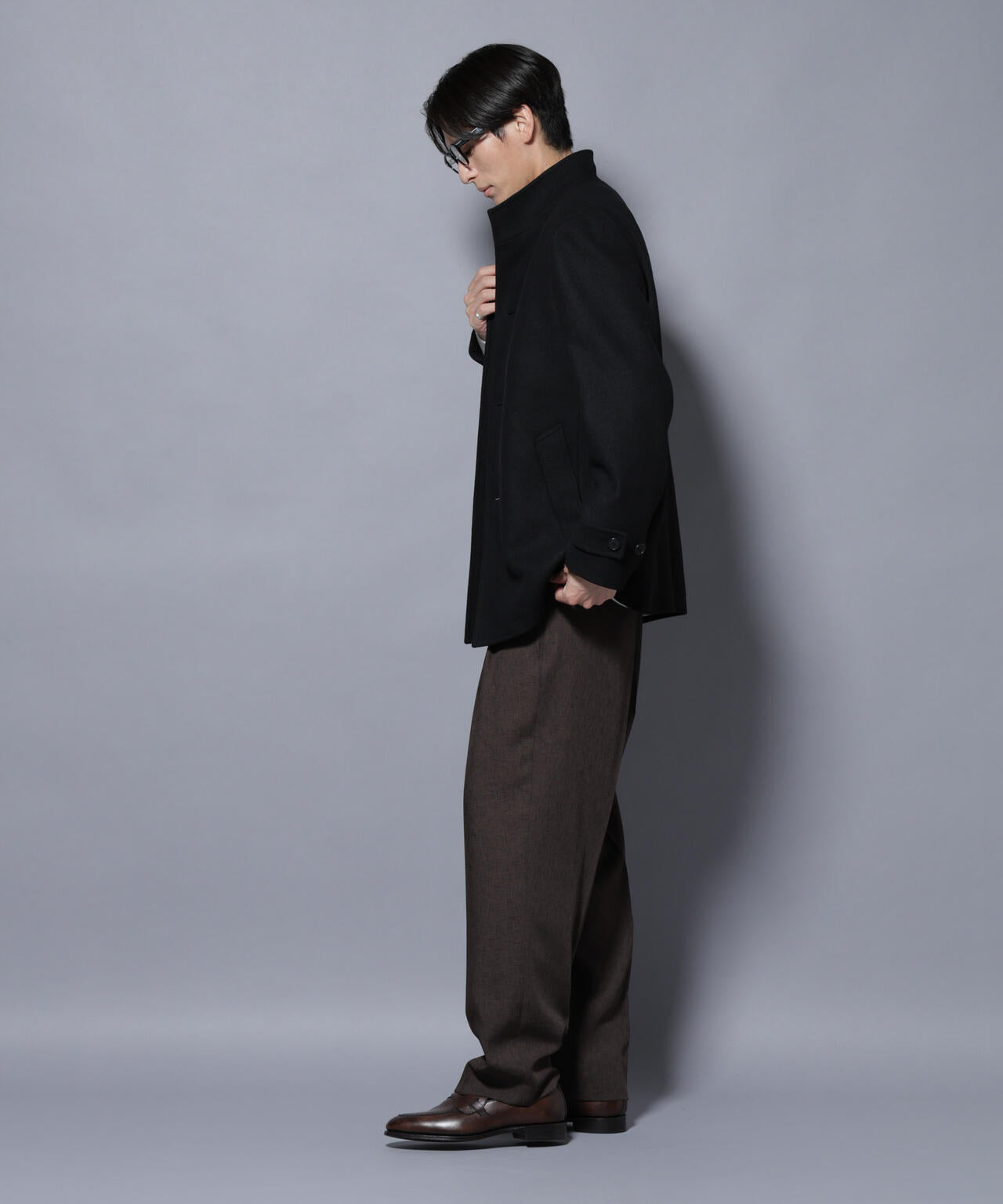 ウール/Nメルトンスタンドカラーコート