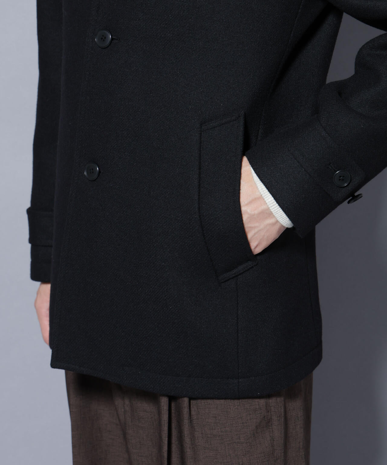 ウール/Nメルトンスタンドカラーコート