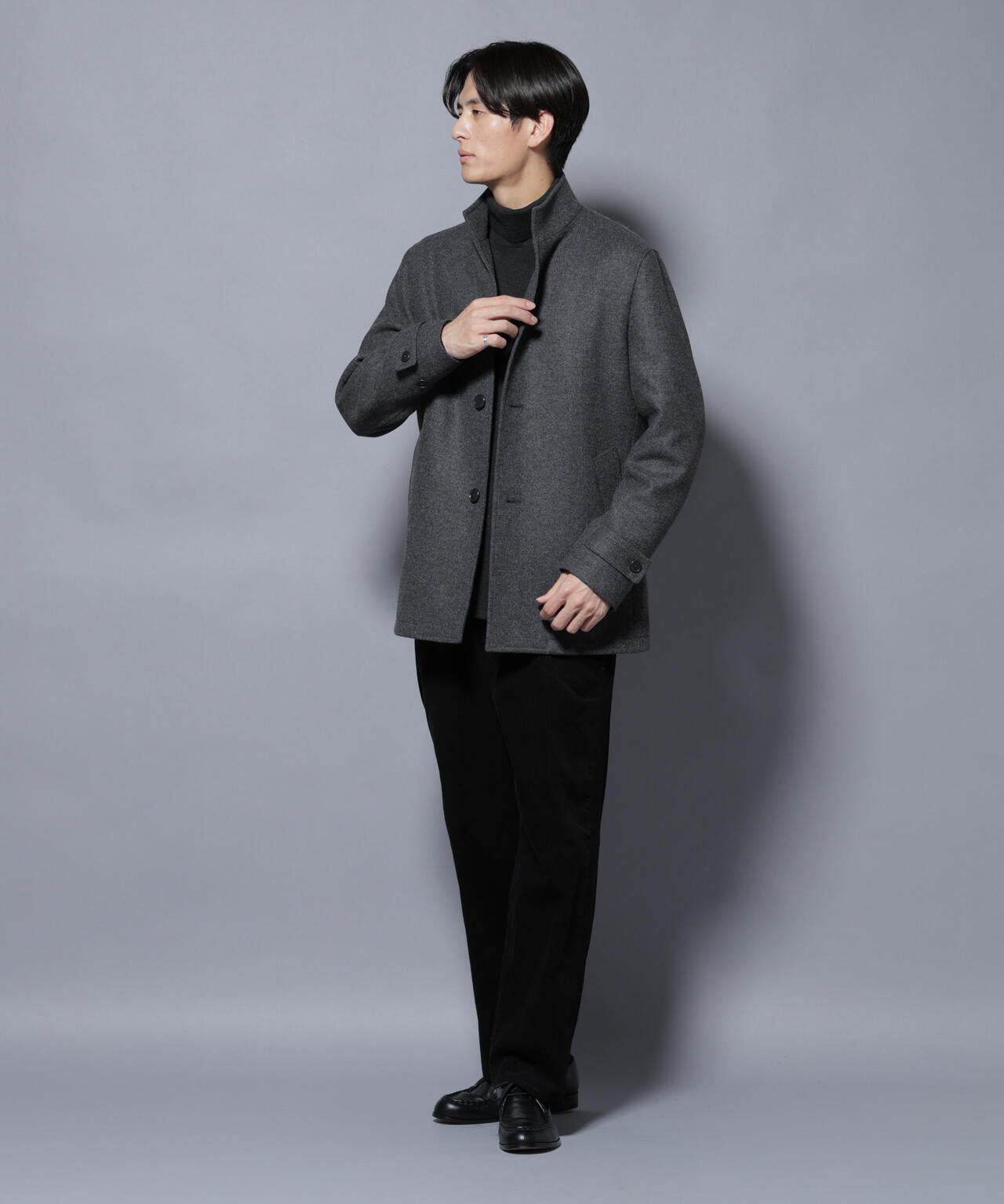 ウール/Nメルトンスタンドカラーコート