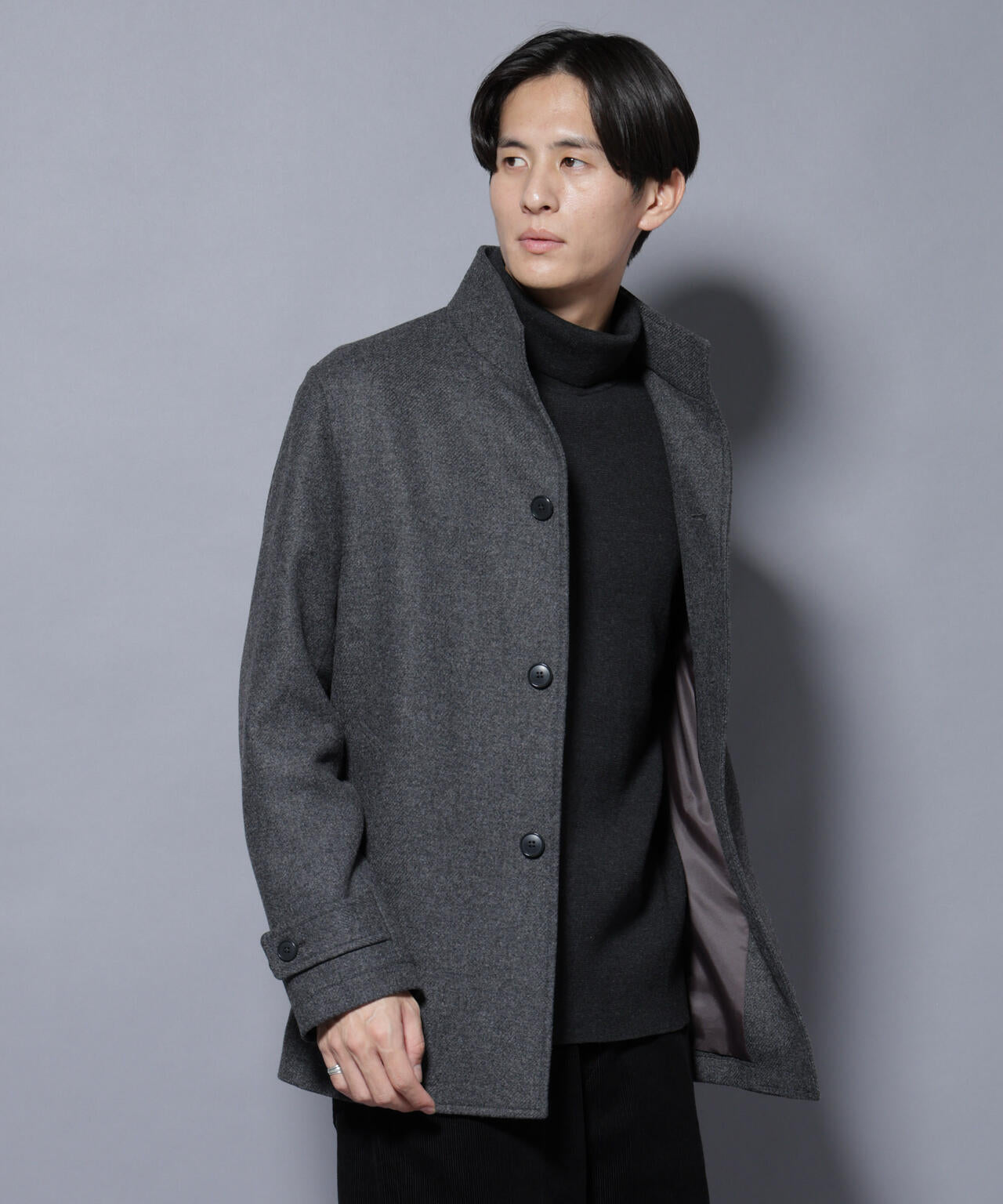 ウール/Nメルトンスタンドカラーコート