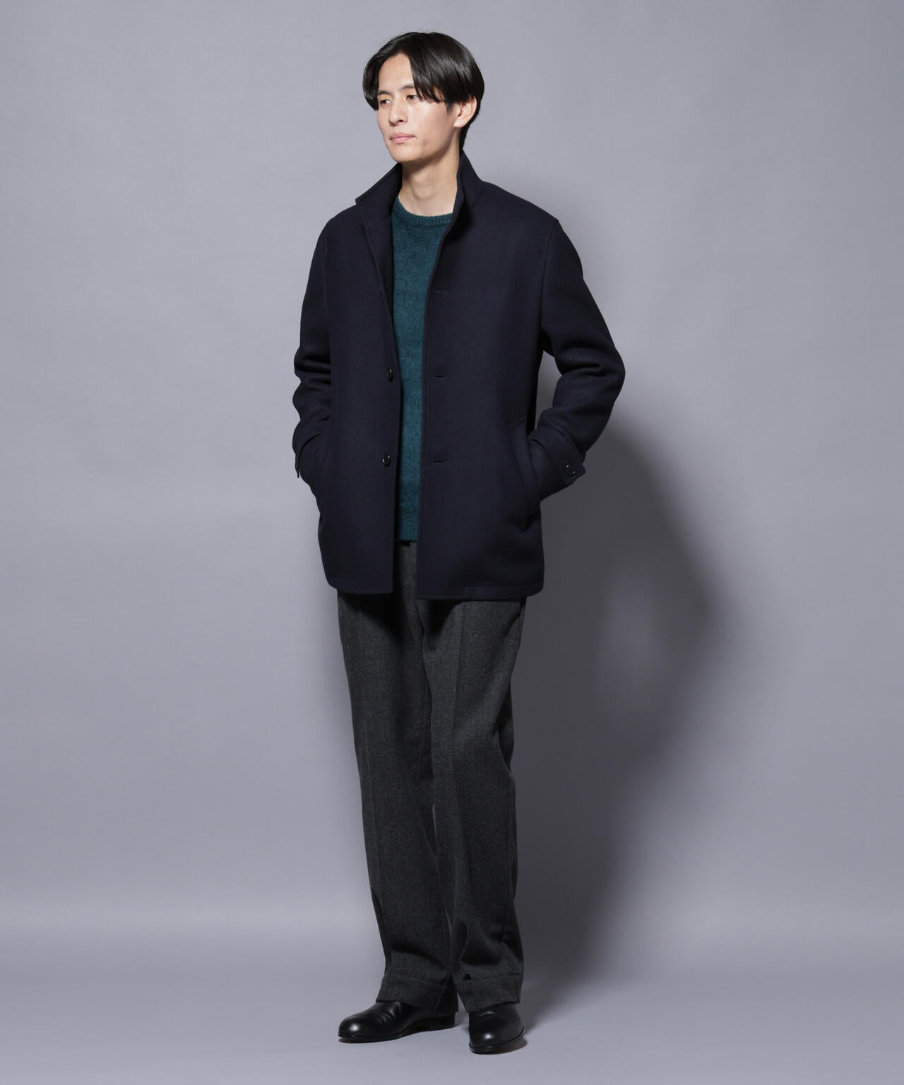 ウール/Nメルトンスタンドカラーコート