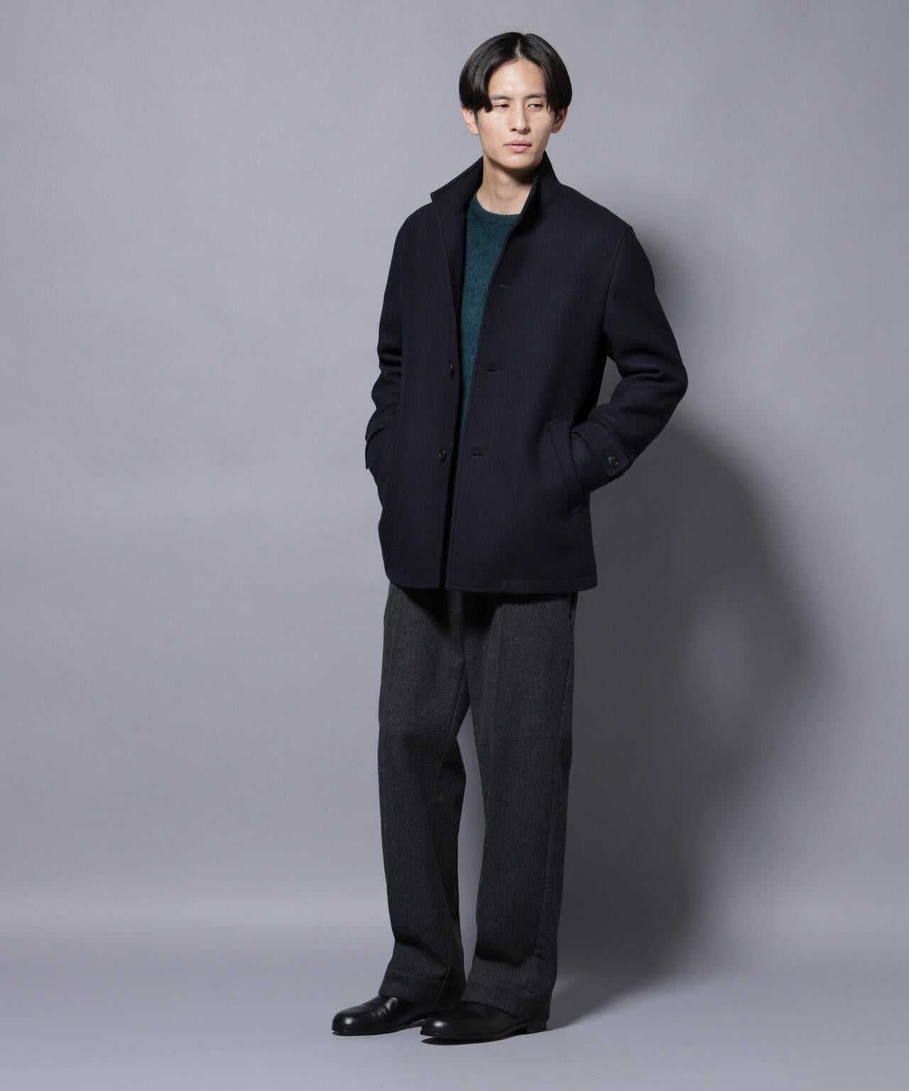 ウール/Nメルトンスタンドカラーコート